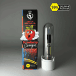 Strawberry Cough 510-thread THC cartridge by Earth Nectar Co., retail box and glass cartridge