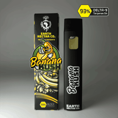 Banana Kush THC disposable vape by Earth Nectar Co., retail box and device