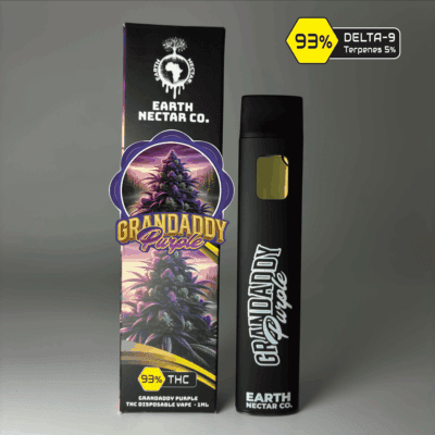 Grandaddy Purple THC disposable vape by Earth Nectar Co., retail box and device