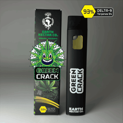 Green Crack THC disposable vape by Earth Nectar Co., retail box and device