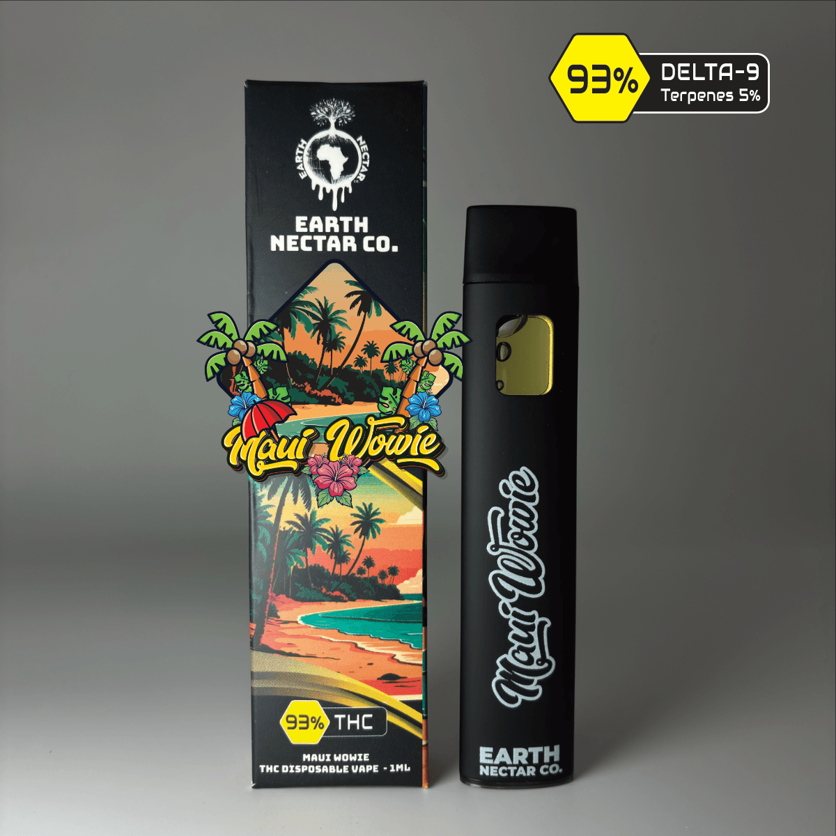 Maui Wowie THC disposable vape by Earth Nectar Co., retail box and device