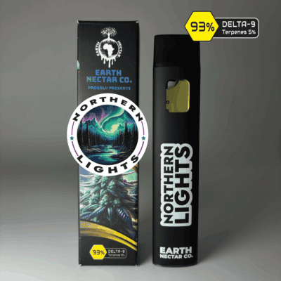 Northern Lights THC disposable vape by Earth Nectar Co., retail box and device