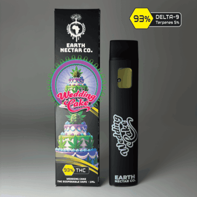 Wedding Cake THC disposable vape by Earth Nectar Co., retail box and device