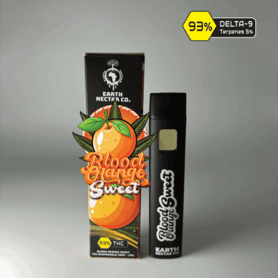 Blood Orange Sweet THC disposable vape by Earth Nectar Co., retail box and device