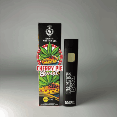 Cherry Pie Sweet THC disposable vape by Earth Nectar Co., retail box and device