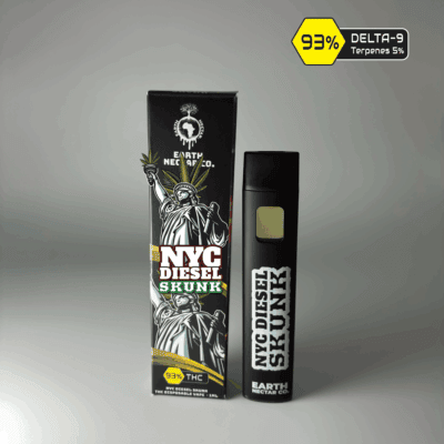 NYC Diesel Skunk THC disposable vape by Earth Nectar Co., retail box and device