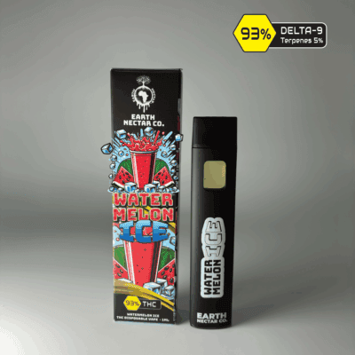 Watermelon Ice THC disposable vape by Earth Nectar Co., retail box and device