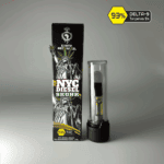 NYC Diesel Skunk 510-thread THC cartridge by Earth Nectar Co., retail box and glass cartridge