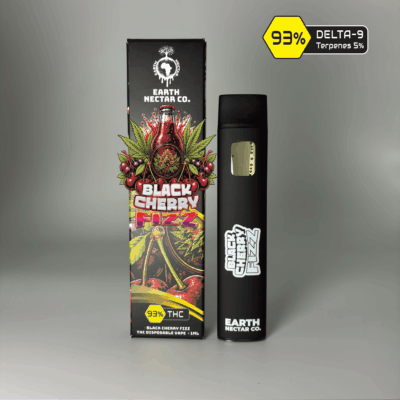 Black Cherry Fizz THC disposable vape by Earth Nectar Co., retail box and device