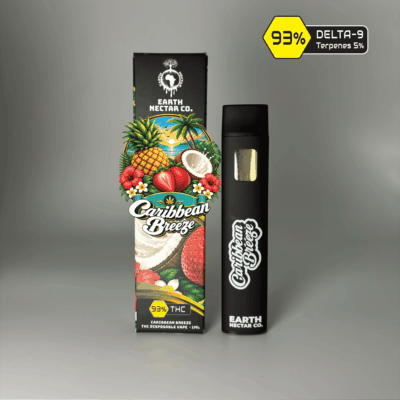 Caribbean Breeze THC disposable vape by Earth Nectar Co., retail box and device