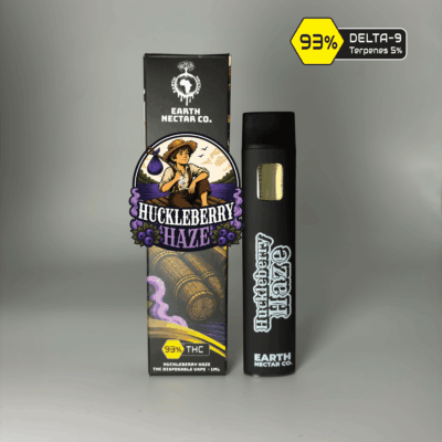 Huckleberry Haze THC disposable vape by Earth Nectar Co., retail box and device