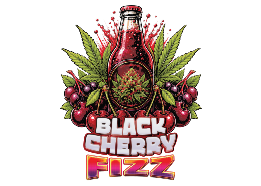 Black Cherry Fizz strain artwork from the Earth Nectar Co. THC vape range