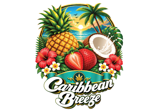 Caribbean Breeze strain artwork from the Earth Nectar Co. THC vape range